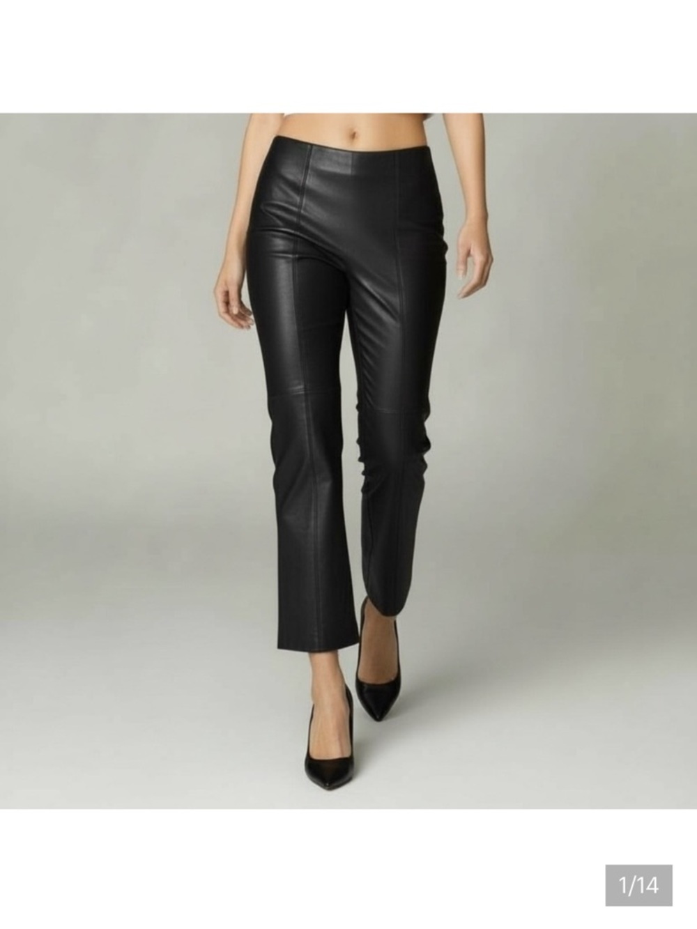 Vintage Escada Black Lambskin Pants Cropped Flare Pieced Leather Women's EU 34